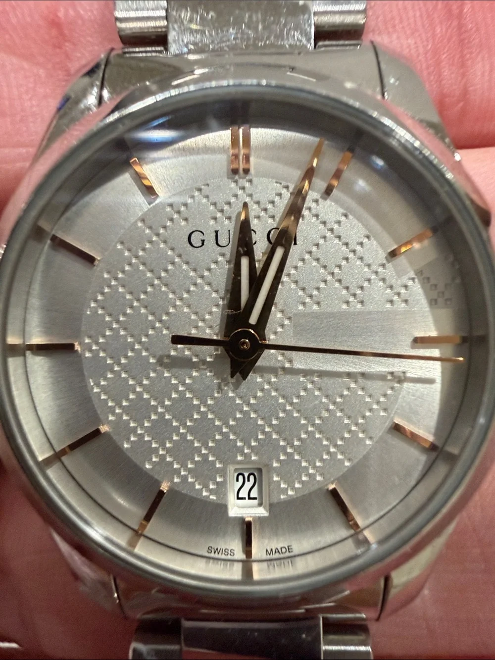 Gucci Silver Stainless Steel Men's Watch with Rose Gold Accents